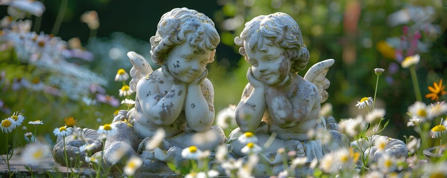 Cherubic statues in a garden