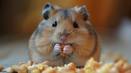 Obraz premium Chubby hamster stuffing cheeks