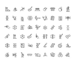 Genetic engineering icons set. Vector outline symbols