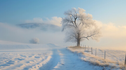 winter photography style the atmosphere is the most beautiful and cold - obrazy, fototapety, plakaty