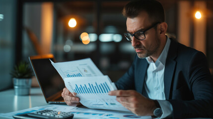Focused businessperson analyzing data