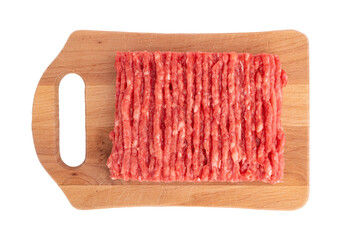 raw fresh minced meat on wooden board isolated 