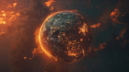 Image of the Earth engulfed in flames, symbolizing the severity of the global warming crisis