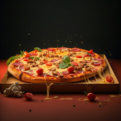 open pizza box, thin crust, Neapolitan pizza as main subject created with Generative Ai