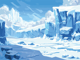 Snowy mountain landscape with icecovered rocks under azure sky