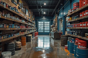 A hardware store with a wide selection of paint colors and brushes - obrazy, fototapety, plakaty