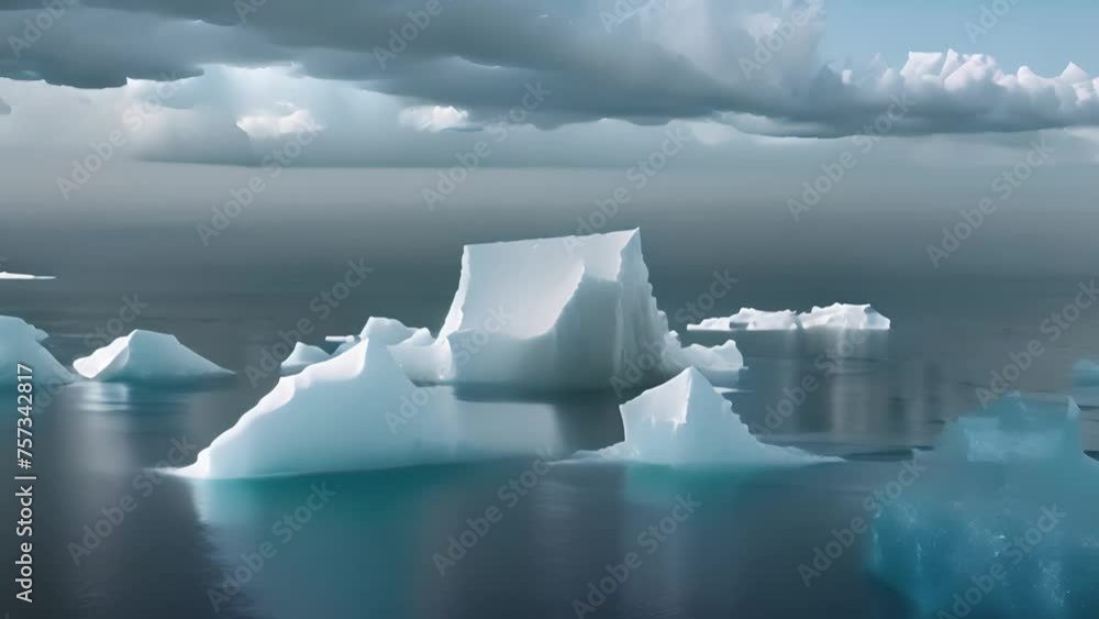 Poster group of icebergs floating in the ocean generative ai