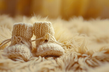 Cozy Hand-Knitted Baby Booties On Warm Fluffy Blanket - Banner