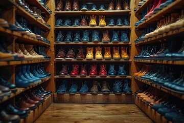 A shoe store with rows of stylish footwear in various sizes and colors