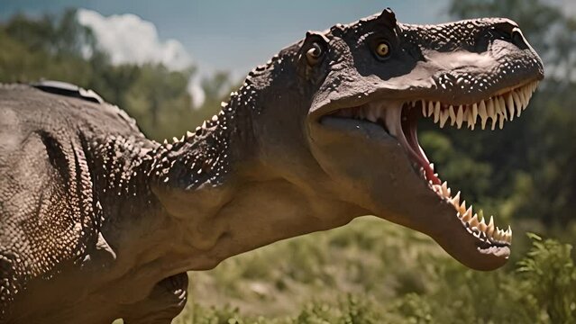 Close Up of a Dinosaur With Open Mouth Generative AI