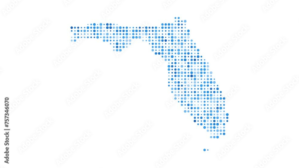 Poster florida dotted digital map. map of florida with pulsating colored circles. shape of the us state fil