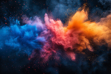 Vibrant cloud of colored smoke flying through the air at the Holi Festival of Colors
