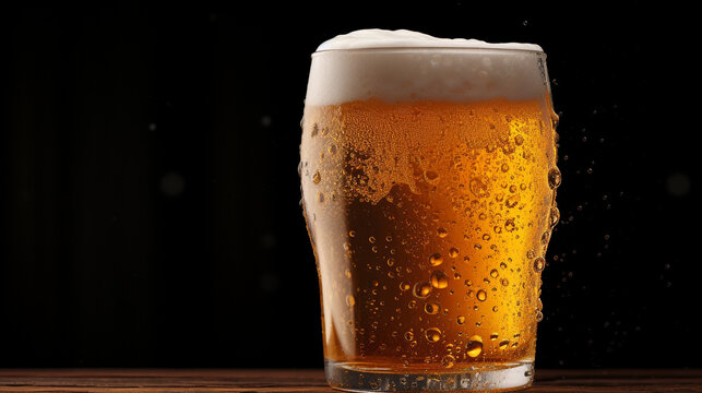 glass of beer on dark background created with Generative Ai
