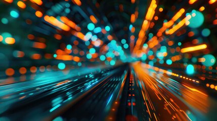 Abstract background with blue and orange lights, speed effect