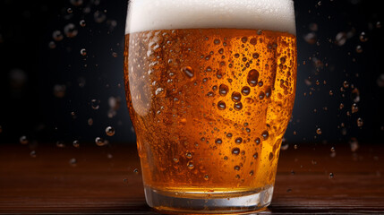 glass of beer on dark background created with Generative Ai