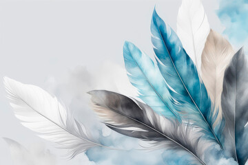 A banner template with colourful feathers and shadows. .