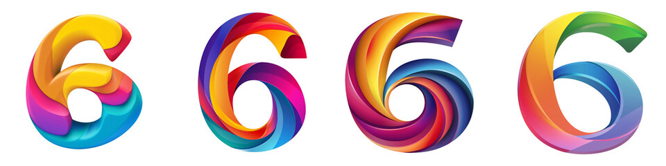 Obraz premium Number 6 with colorful gradients, Logo design, Multicolor Numeral Six, isolated on a transparent background