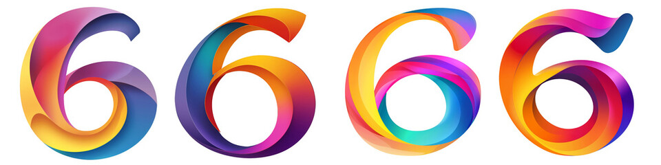 Number 6 with colorful gradients, Logo design, Multicolor Numeral Six, isolated on a transparent background