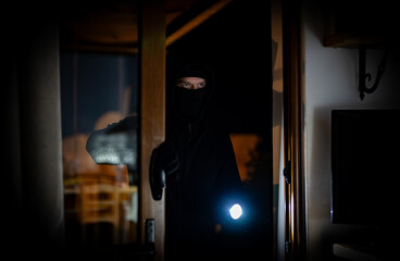 The thief breaks into the house through the balcony.