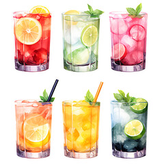 watercolor painting style a cooktail summer drink isolated on white background. Clipping path included.