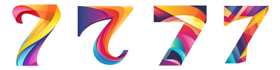 Obraz premium Number 7 with colorful gradients, Logo design, Multicolor Numeral Seven, isolated on a transparent background