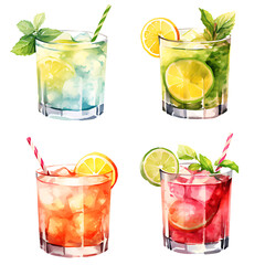 watercolor painting style a cooktail summer drink isolated on white background. Clipping path included.