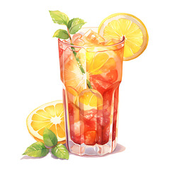 watercolor painting style a cooktail summer drink isolated on white background. Clipping path included.