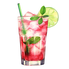watercolor painting style a cooktail summer drink isolated on white background. Clipping path included.
