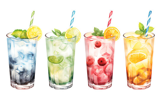 watercolor painting style a cooktail summer drink isolated on white background. Clipping path included.
