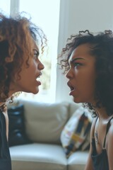 Portrait of two angry African American lesbian women arguing