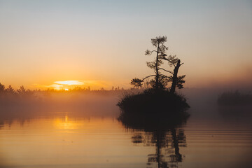 Beautiful sunset in swamp lake - 757351050