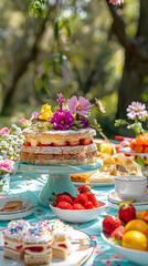 Garden Tea Party with Fresh Strawberry Cake