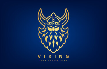 Viking and anchor logo. Scandinavian sailors symbol. Nordic warrior design. Horned Norseman symbol. Barbarian man head icon with horn helmet and beard. - obrazy, fototapety, plakaty