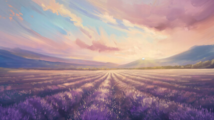 Lavender fields Golden Hour Landscape Painting
