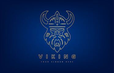 Viking and anchor logo. Scandinavian sailors symbol. Nordic warrior design. Horned Norseman symbol. Barbarian man head icon with horn helmet and beard.