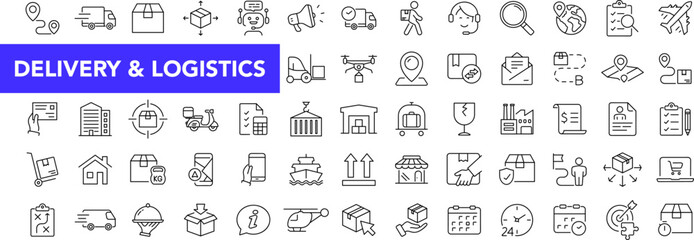 Delivery and Logistic icon set with editable stroke. Shipping service thin line icon collection. Vector illustration
