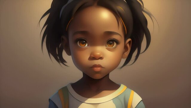Video portrait of a cartoon adorable dark-skinned African girl