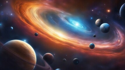 blue planet in space _A science fiction wallpaper of planets and galaxy in deep space.  
