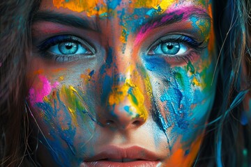 Amazing incredible colorful portrait. Beautiful and sympathetic woman. Generate AI