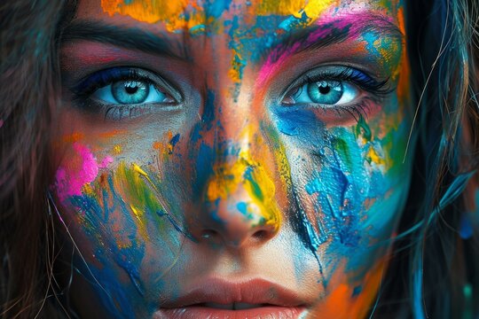 Amazing incredible colorful portrait. Beautiful and sympathetic woman. Generate AI