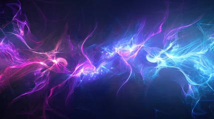 Zelfklevend Fotobehang Fractale golven Ethereal abstract image of neon light fractal waves in pink and blue symbolizing mystery and digital fantasy worlds