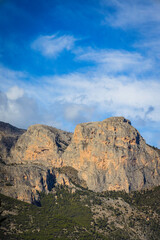 Mountainscape view of the beautiful spanish sierra of Puigcampana and El Ponotx. Mountain landscape in Spain in the province of Alicante - Benidorm