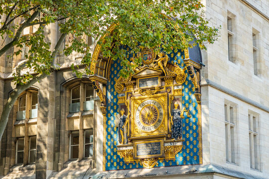 Time clock of the Tour de l'Horloge, a clock tower in Paris, France
