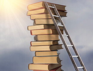 A stack of books. To attain knowledge. The concept of read a lot, achieve success.