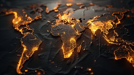 An outline of the world with the Brazil glowing against a black background. - obrazy, fototapety, plakaty
