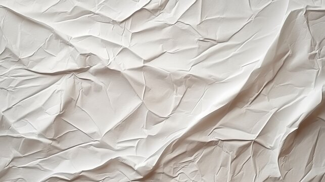 The surface of the paper is wrinkled top view The image is a close-up of a crumpled piece of white paper. The paper is textured and has a wrinkled appearance.