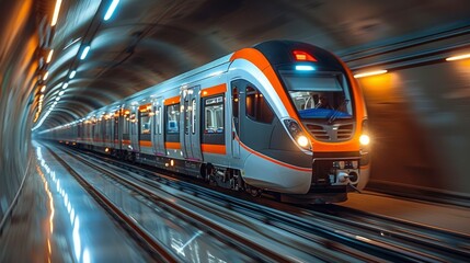 Fototapeta premium Motion Blurred Train Moving Inside Tunnel, Background HD, Illustrations