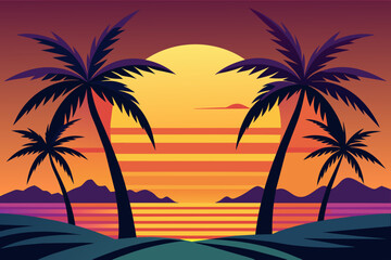 Fototapeta na wymiar sunset on the beach vector illustration
