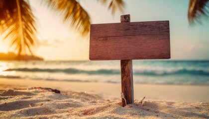 Wooden signboard on a tropical beach