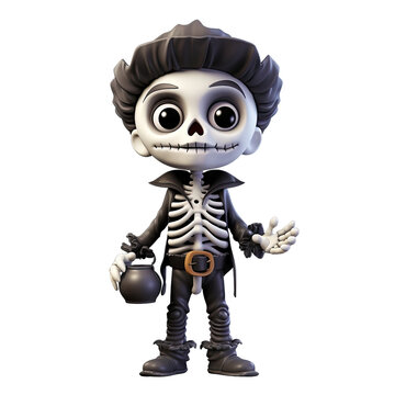 Cute kid dressed in a skeleton costume